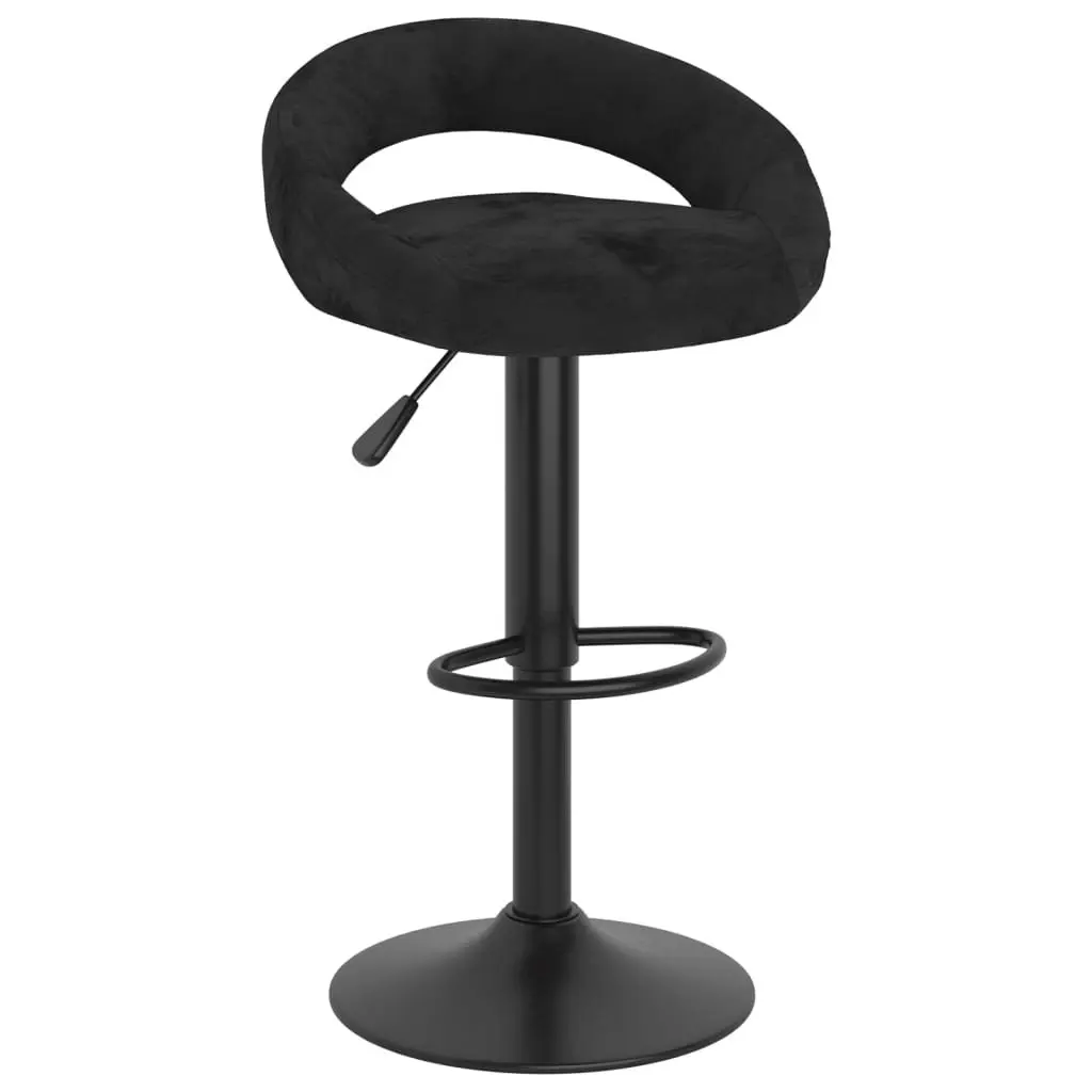 Bar Stools Black Velvet Adjustable Height 2 Piece with Footrest
