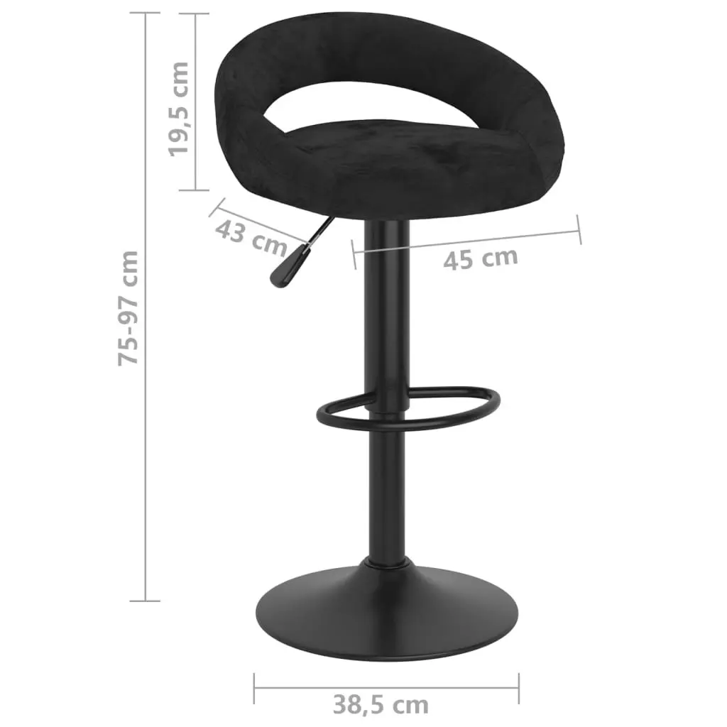Bar Stools Black Velvet Adjustable Height 2 Piece with Footrest