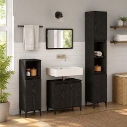 Bathroom Furniture Set Wall-mounted 3 Piece Black Oak with Doors Storage