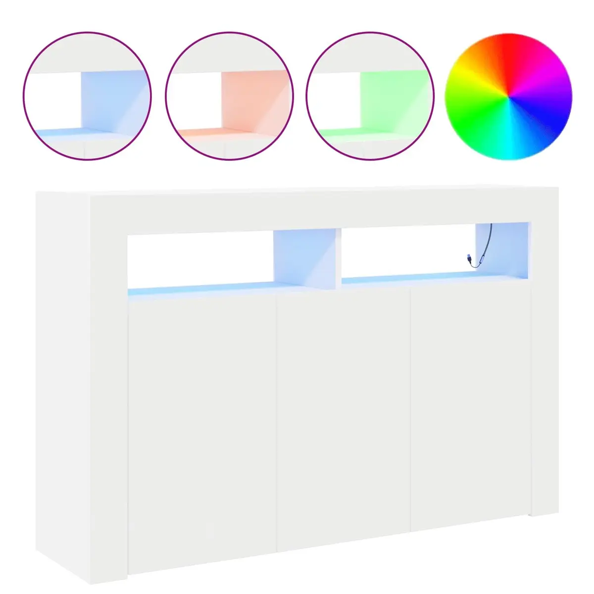White Sideboard with RGB LED Lights Modern Storage Cabinet Engineered Wood 116 x 30 x 75 cm