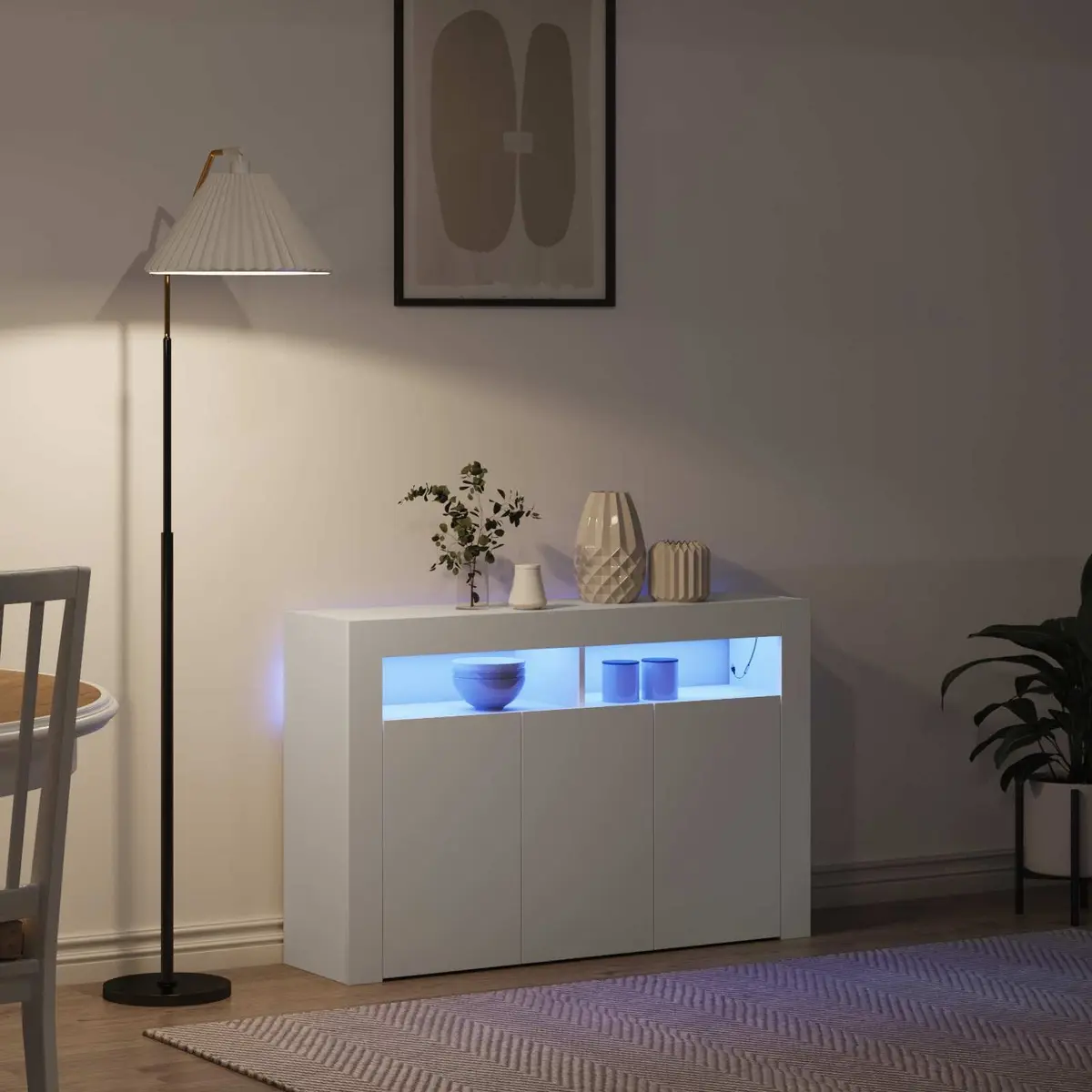 White Sideboard with RGB LED Lights Modern Storage Cabinet Engineered Wood 116 x 30 x 75 cm