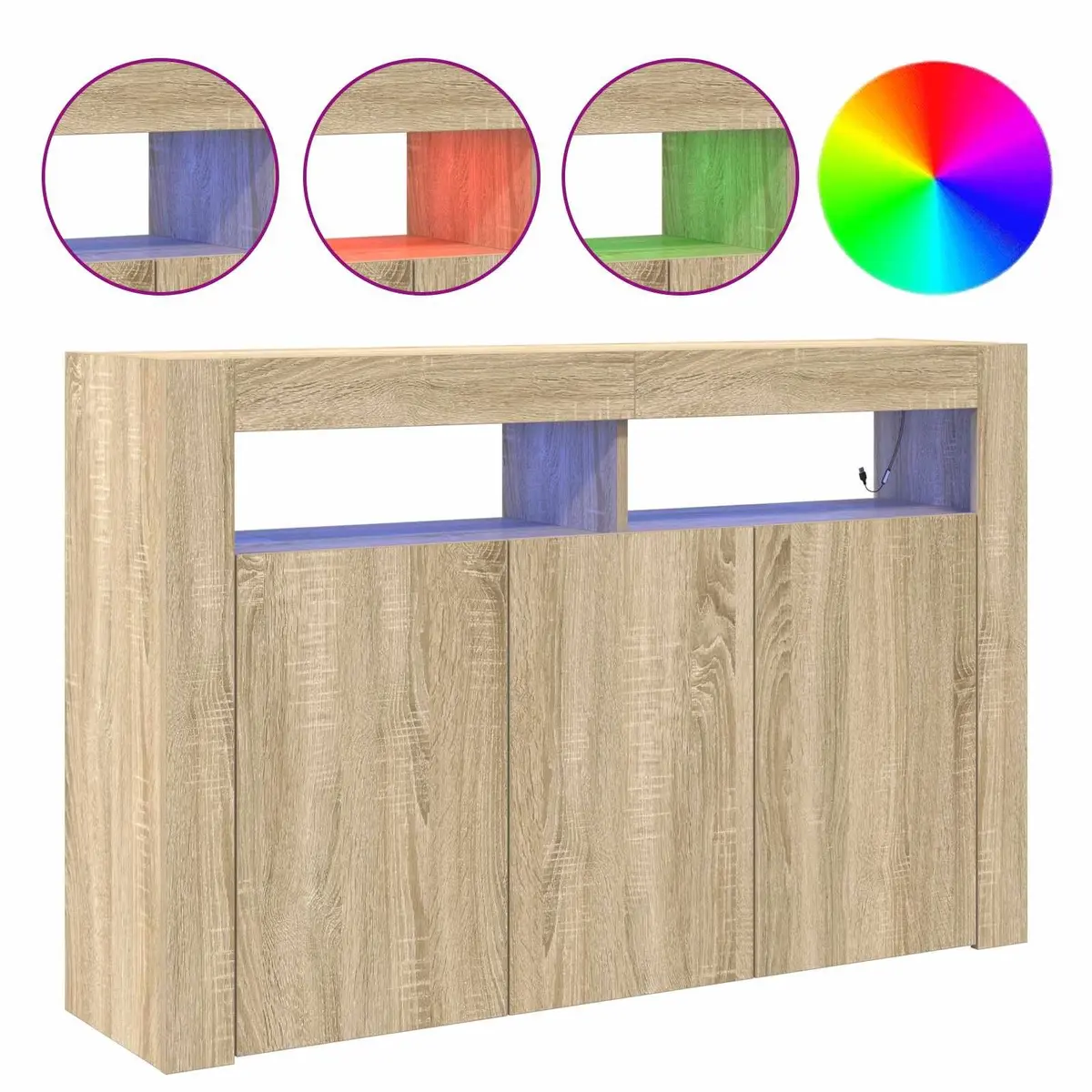 Sideboard Sonoma Oak 116x30x75cm Engineered Wood RGB LED Storage Cabinet