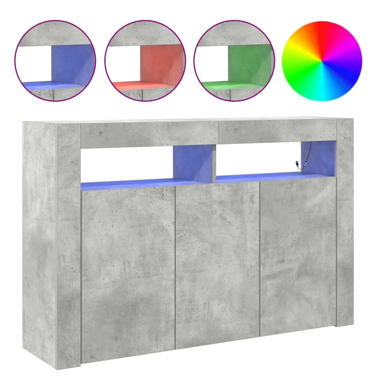 Sideboard Modern Grey Engineered Wood Storage Cabinet with RGB LED Lighting