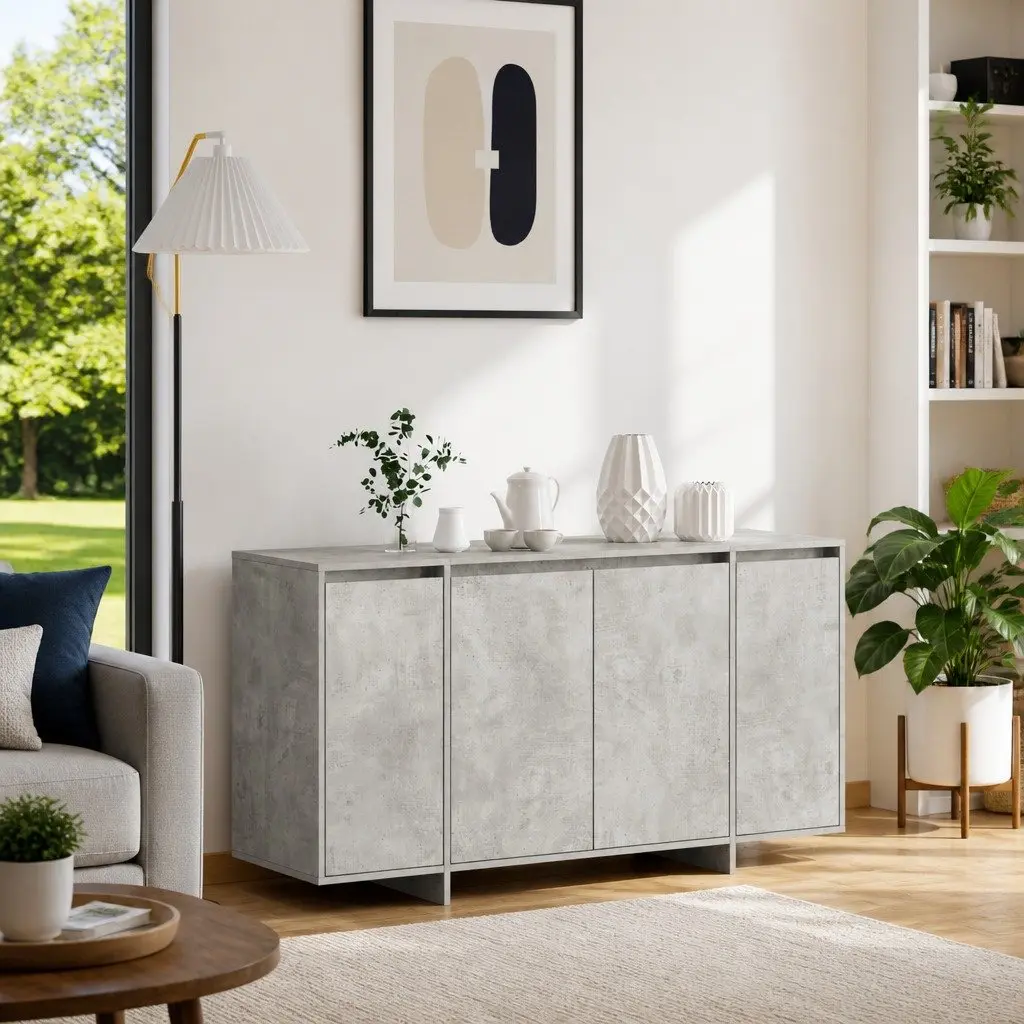 Modern Sideboard Grey Storage Cabinet Engineered Wood Dining Room Furniture