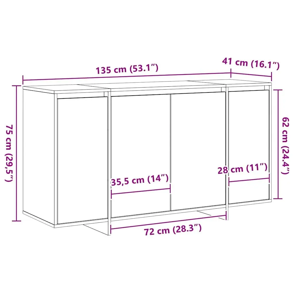 Modern Sideboard Storage Cabinet 135cm Brown Engineered Wood Hinge Doors