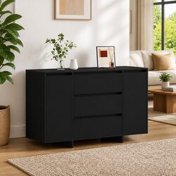 Black Sideboard with Drawer Modern Rectangular Storage Cabinet Living Room
