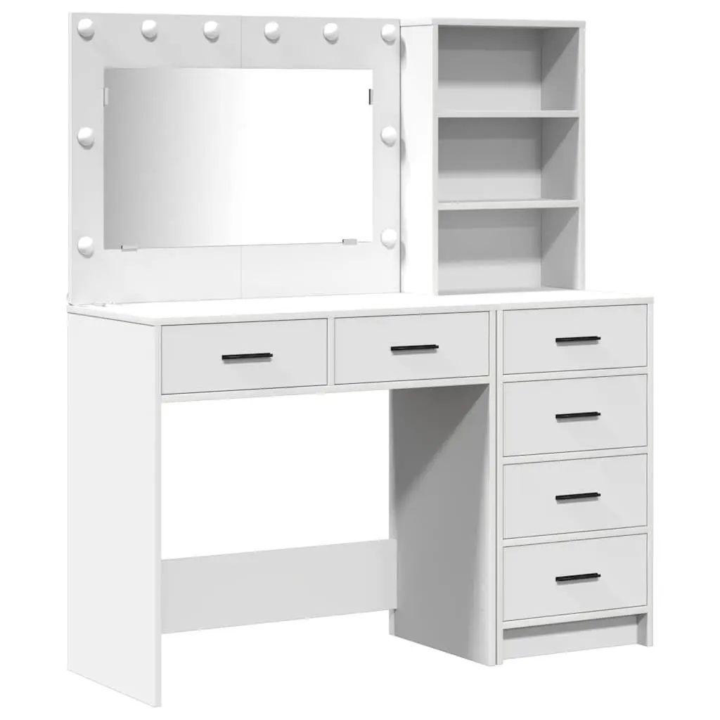 White Dressing Table Bedroom Vanity Unit Modern Storage Desk with LED Lights