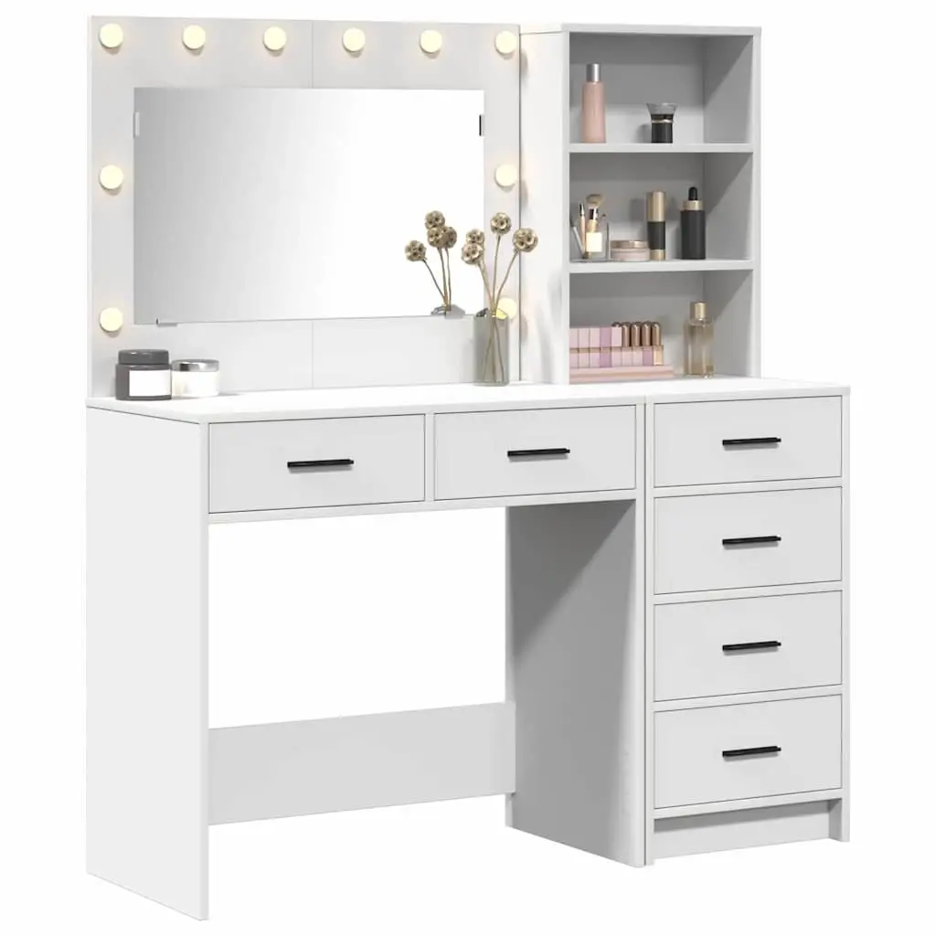 White Dressing Table Bedroom Vanity Unit Modern Storage Desk with LED Lights