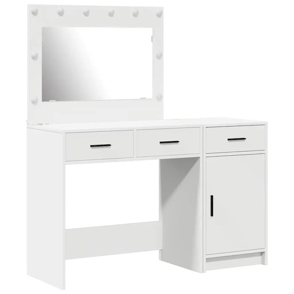 Dressing Table with LED Strip Lights Storage 2 pcs White Bedroom Vanity Unit
