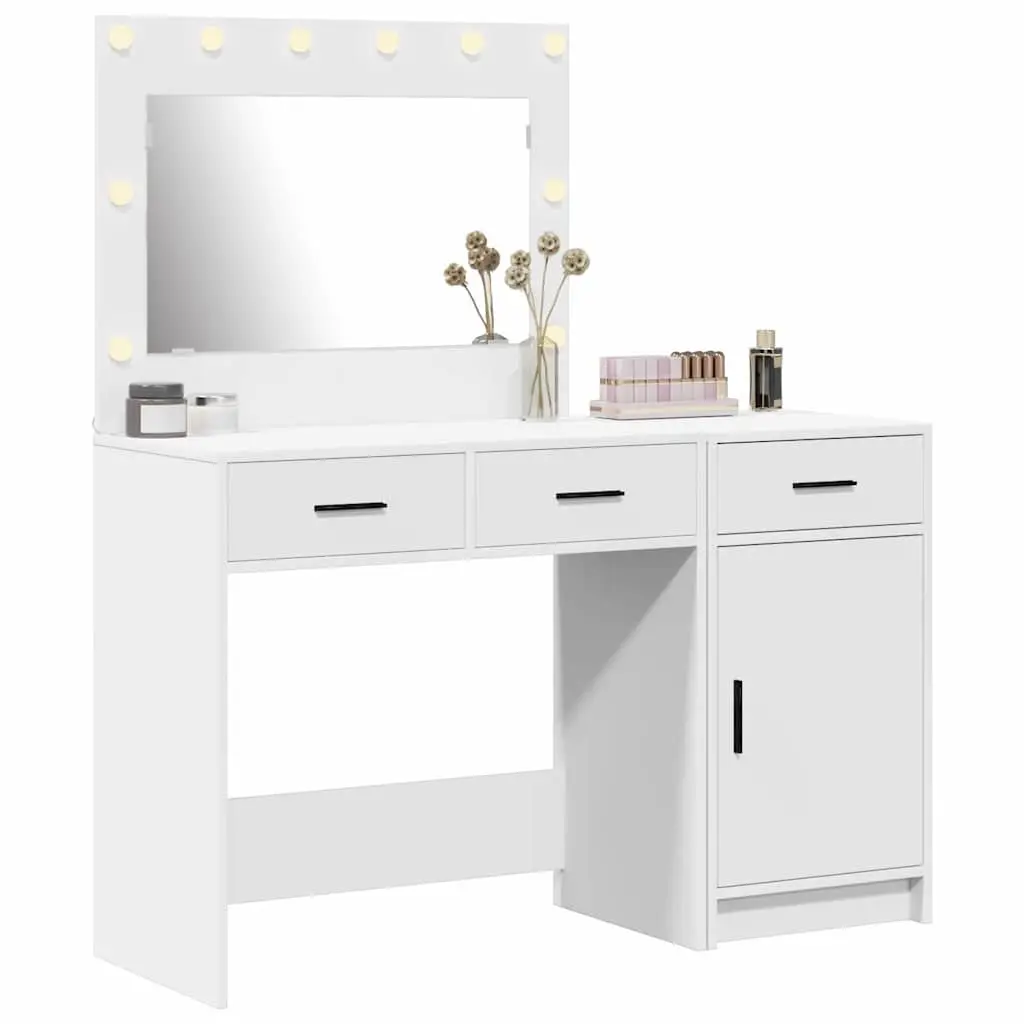 Dressing Table with LED Strip Lights Storage 2 pcs White Bedroom Vanity Unit