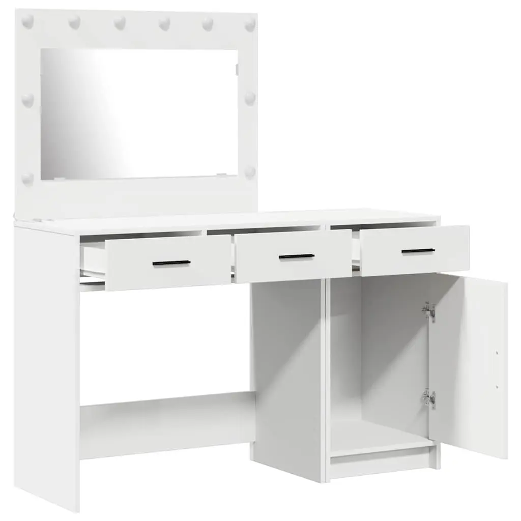 Dressing Table with LED Strip Lights Storage 2 pcs White Bedroom Vanity Unit