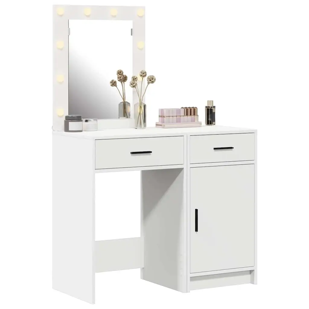 Dressing Table with LED Strip Lights Modern White Engineered Wood 2 pcs