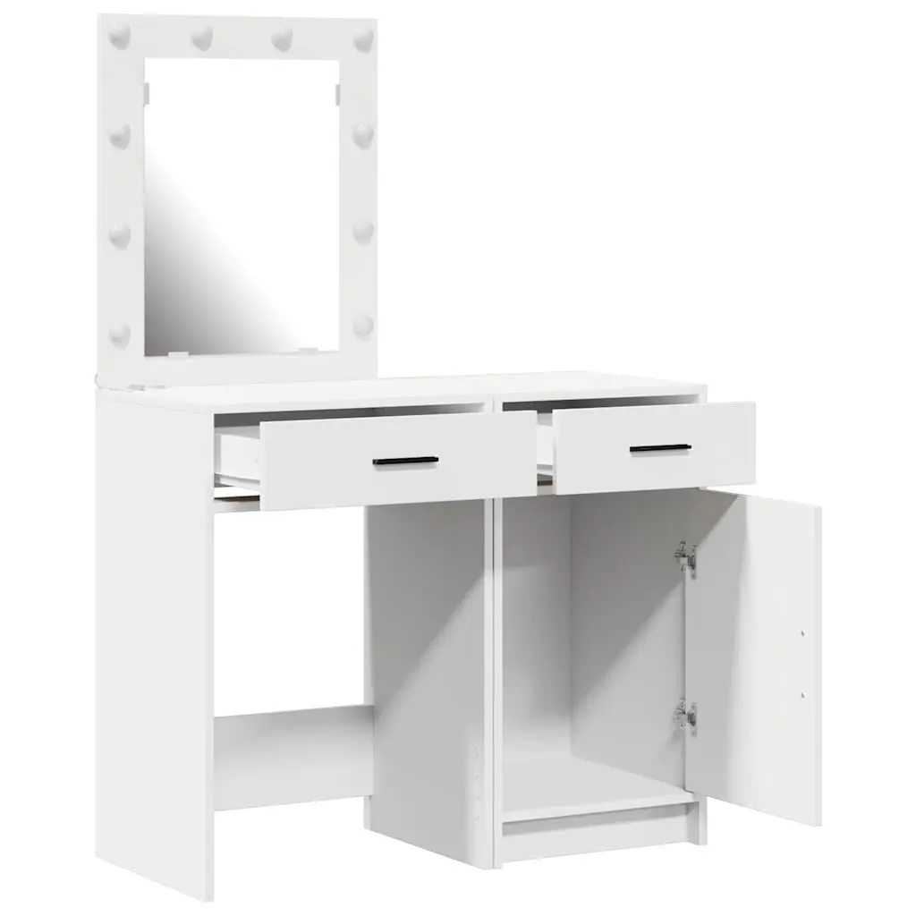 Dressing Table with LED Strip Lights Modern White Engineered Wood 2 pcs