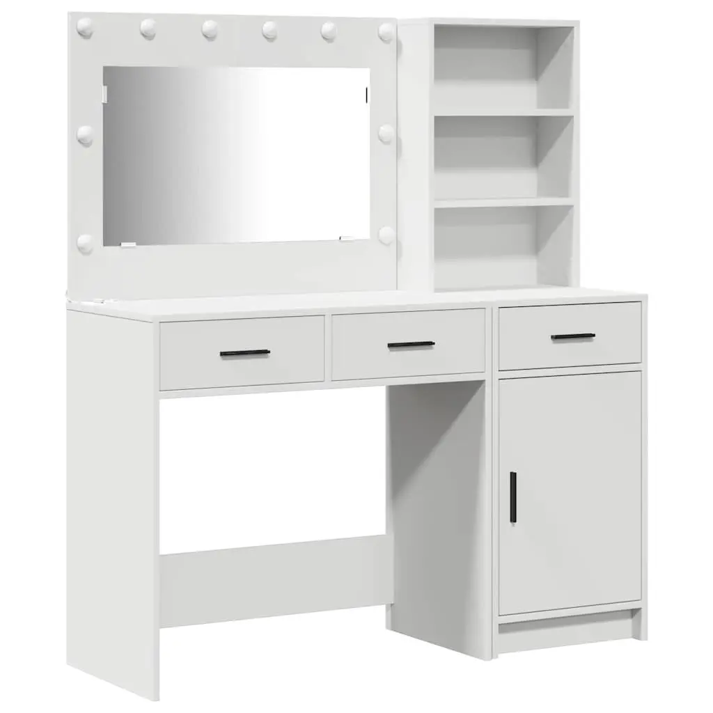 Dressing Table with LED Lights Rectangular White 2 pcs