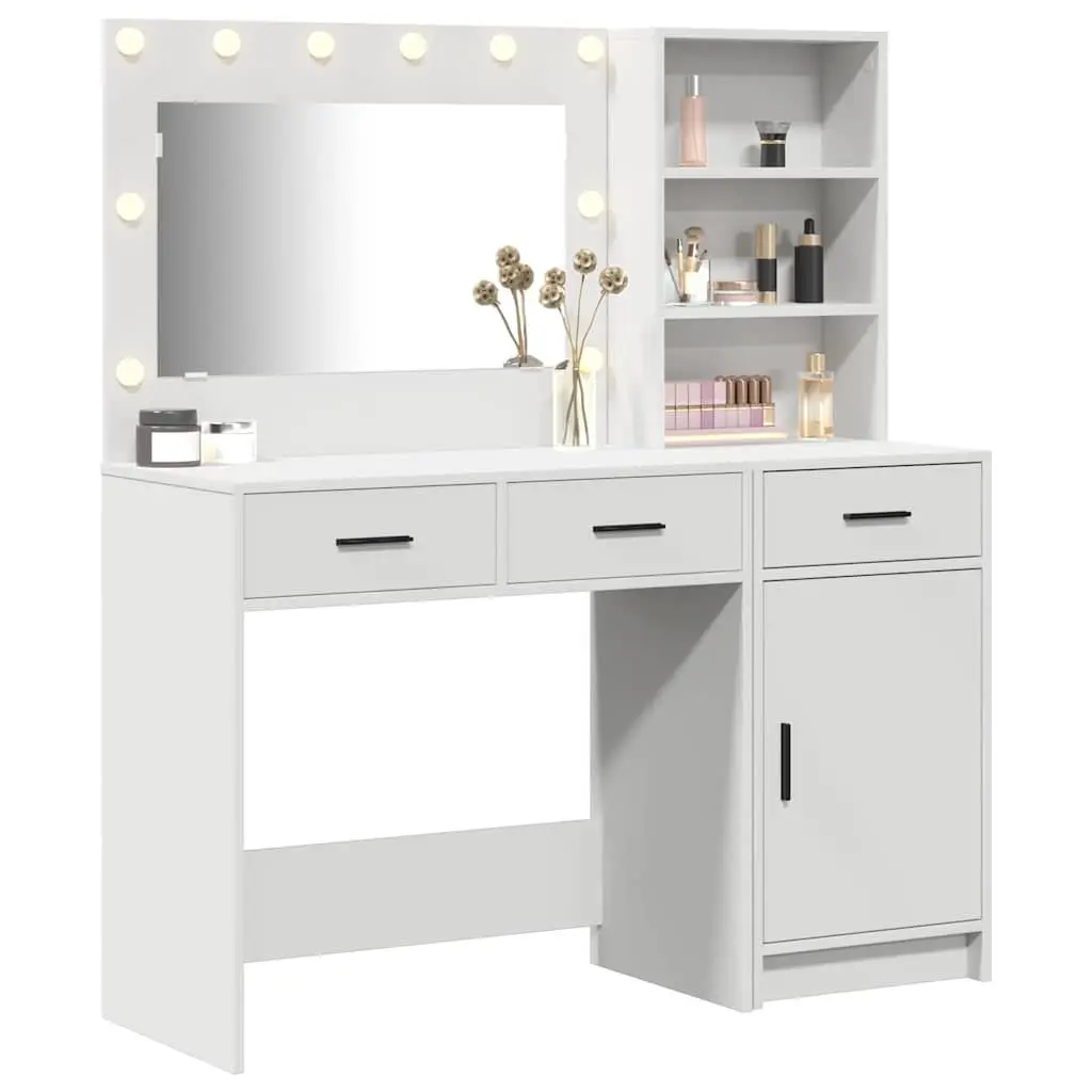 Dressing Table with LED Lights Rectangular White 2 pcs