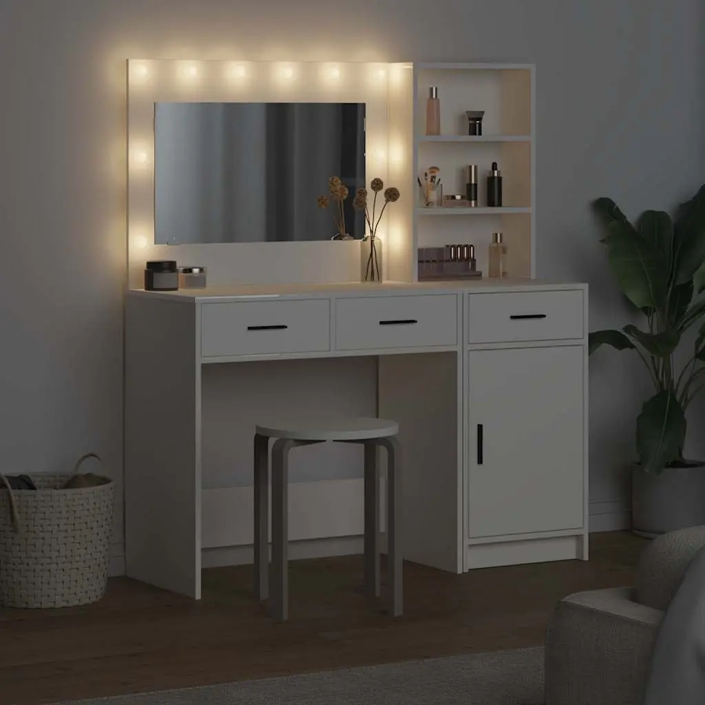 Dressing Table with LED Lights Rectangular White 2 pcs