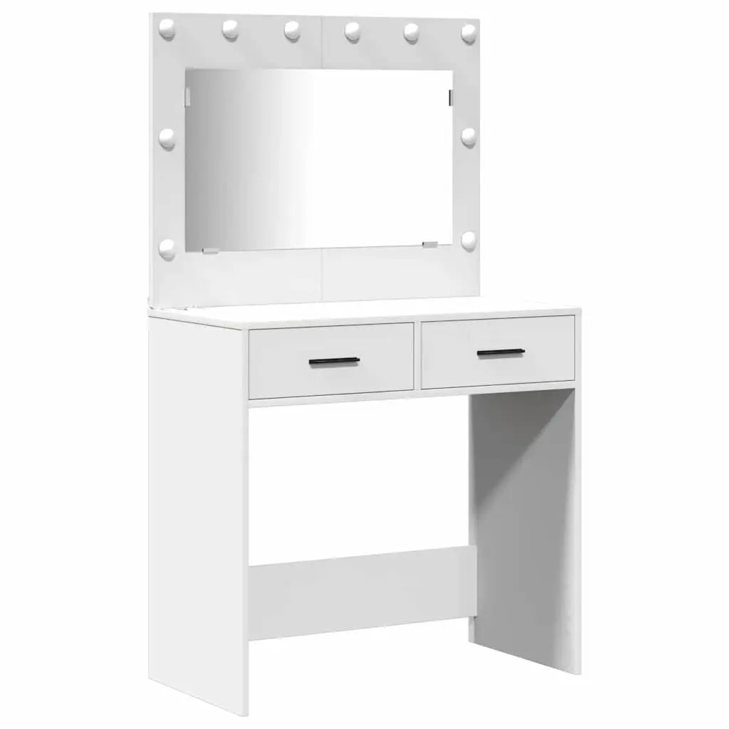 Dressing Table with LED Lights Rectangular White 2 pcs