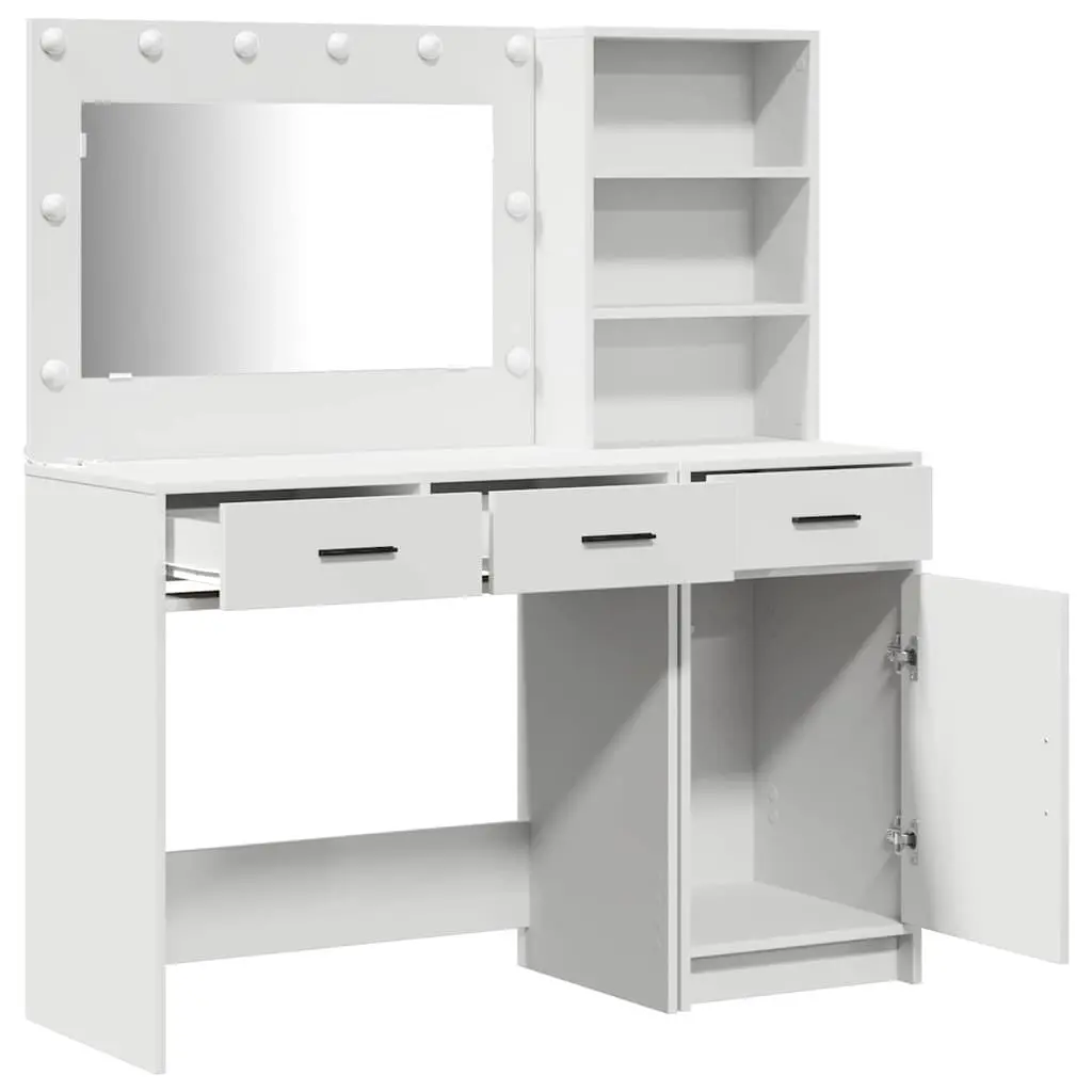 Dressing Table with LED Lights Rectangular White 2 pcs