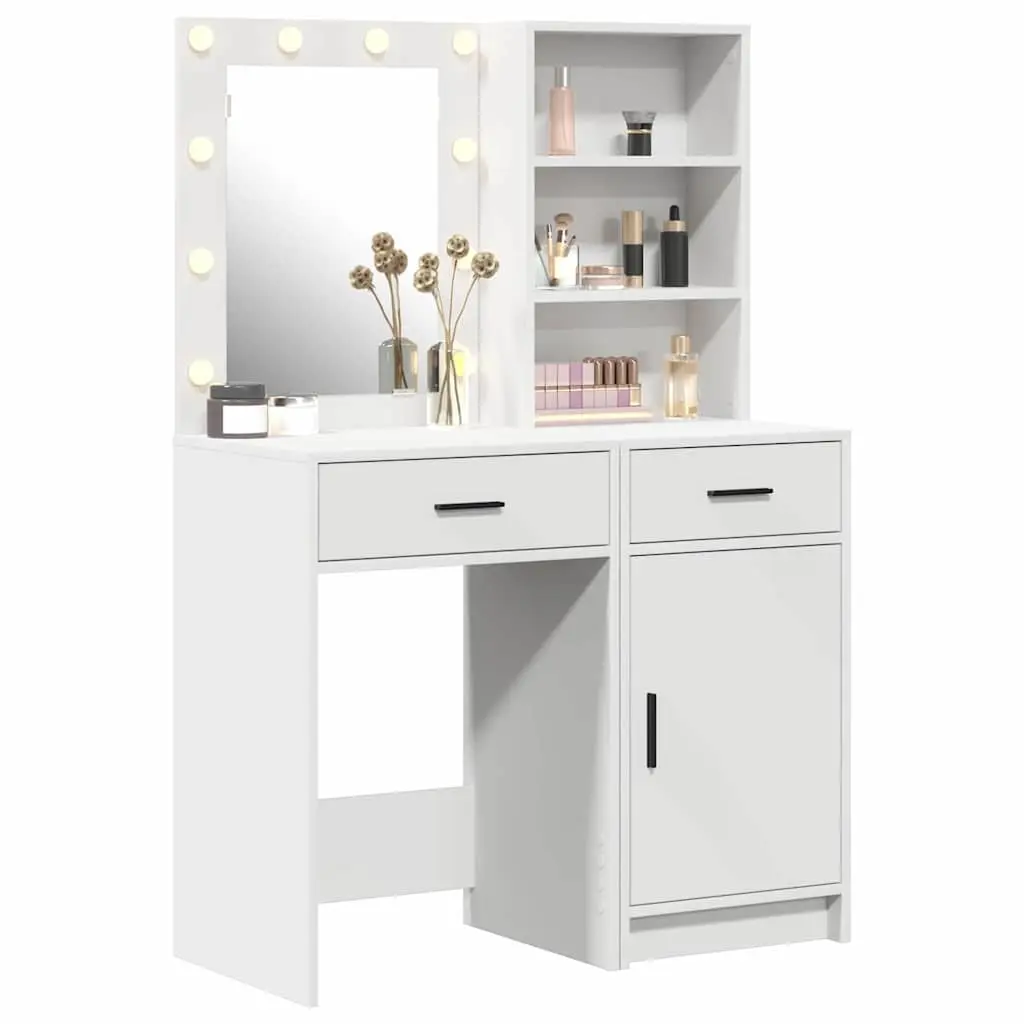 Dressing Table Set with LED Mirror 2 Pieces White Bedroom Vanity Storage