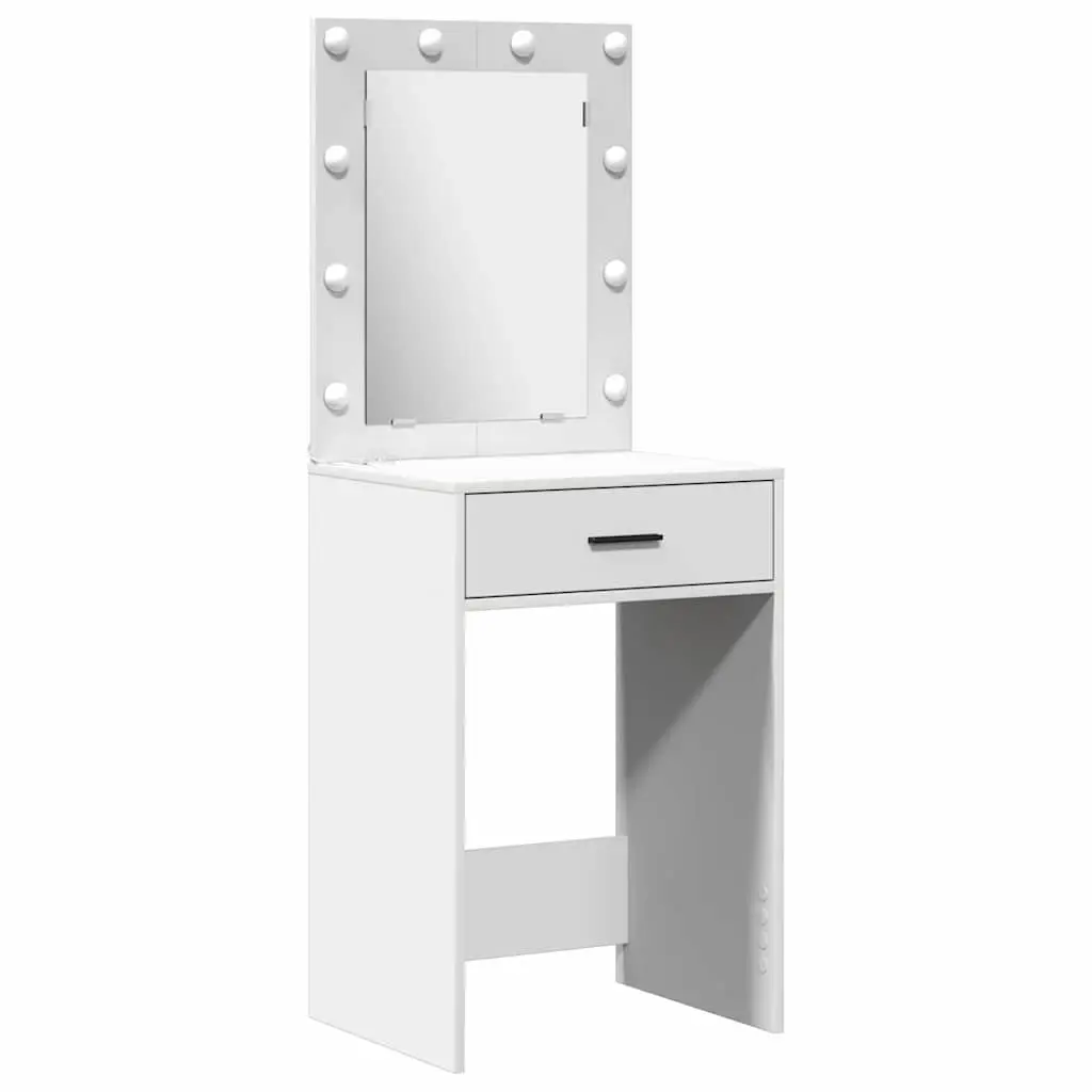 Dressing Table Set with LED Mirror 2 Pieces White Bedroom Vanity Storage
