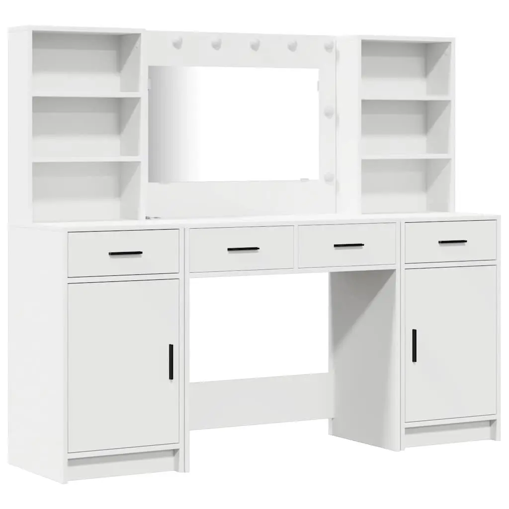 White Bedroom Dressing Table Set 135cm LED Mirror Drawers Shelves Storage