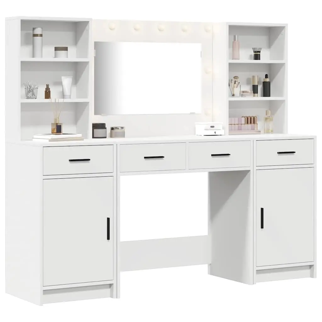 White Bedroom Dressing Table Set 135cm LED Mirror Drawers Shelves Storage