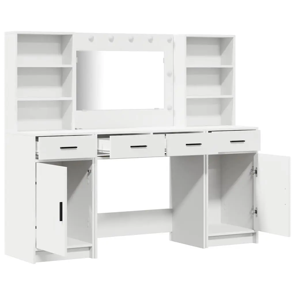 White Bedroom Dressing Table Set 135cm LED Mirror Drawers Shelves Storage