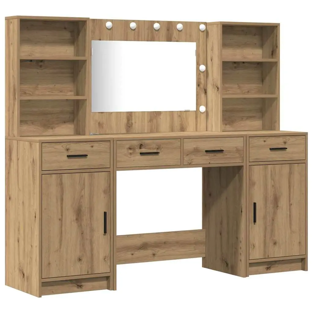 Dressing Table Set with LED Mirror Acrylic 3 Piece Brown Engineered Wood