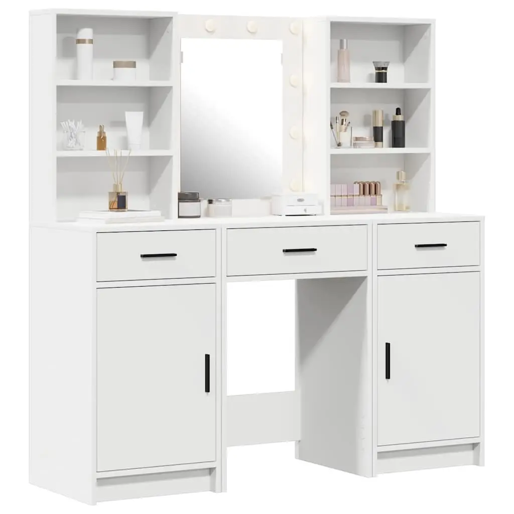 3 Piece Vanity Set with LED Mirror and Storage Drawers for Bedroom Organization
