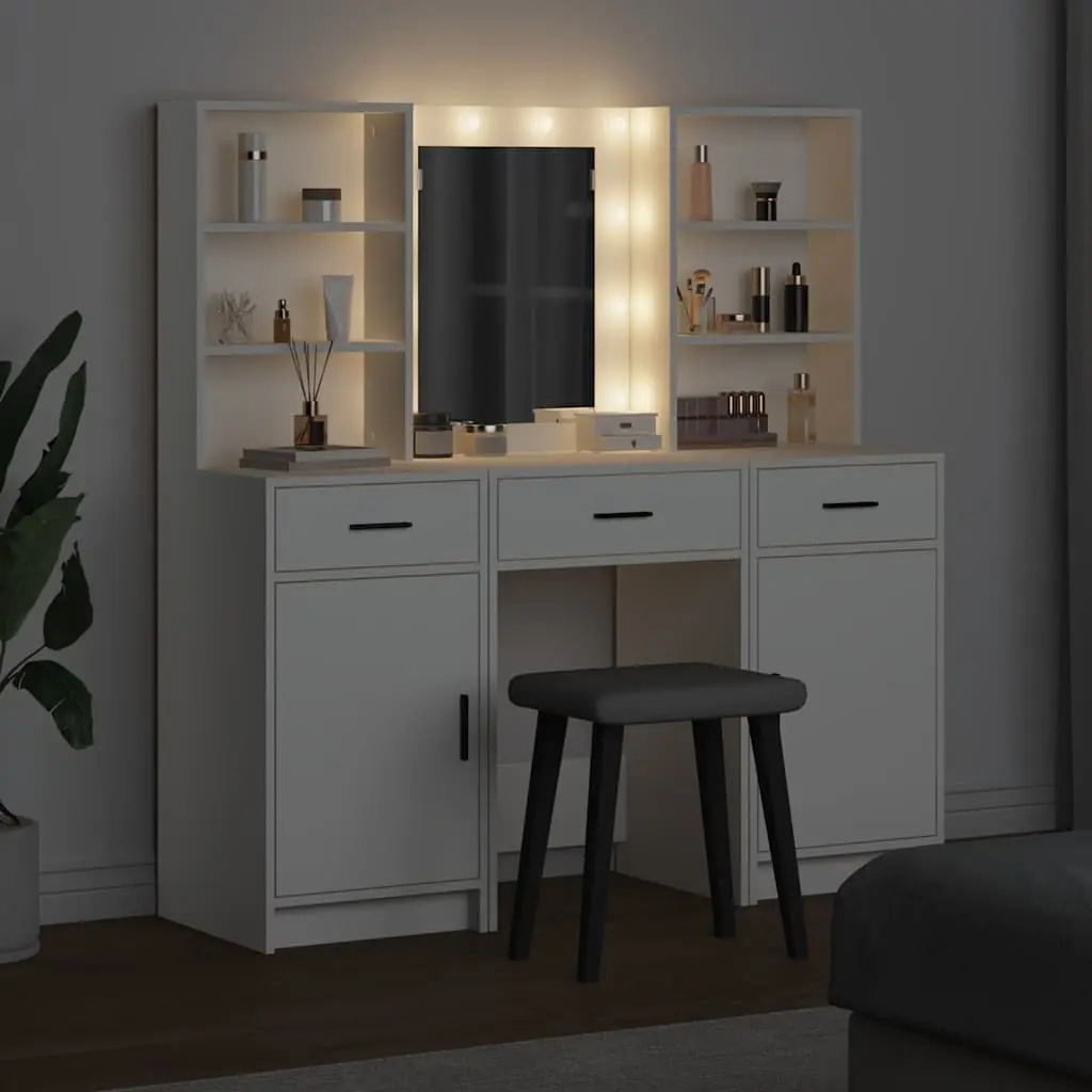 3 Piece Vanity Set with LED Mirror and Storage Drawers for Bedroom Organization