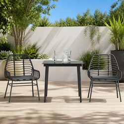 Garden Dining Set 3 Piece Outdoor Furniture Black Poly Rattan Glass Table Chairs