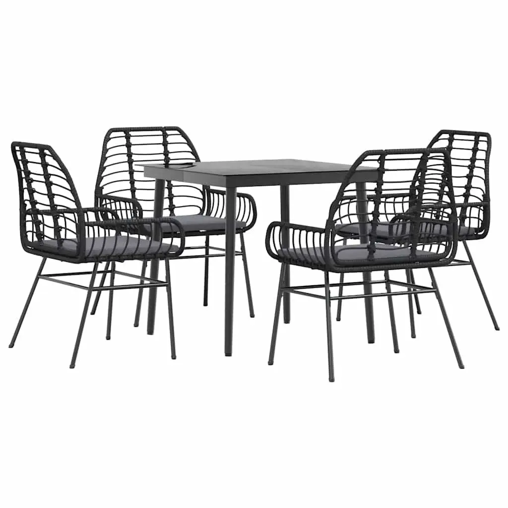 Garden Dining Set Black Poly Rattan with Glass Table 5 Piece Outdoor Patio Furniture