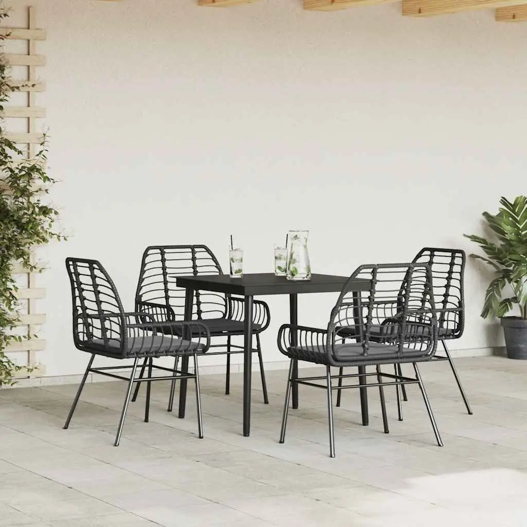 Garden Dining Set Black Poly Rattan with Glass Table 5 Piece Outdoor Patio Furniture
