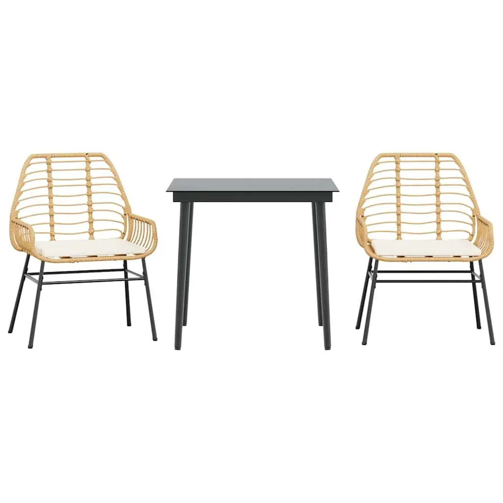 3 Piece Outdoor Dining Set Brown PE Rattan Steel Frame Table and Chairs