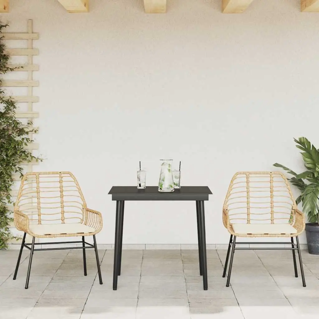 3 Piece Outdoor Dining Set Brown PE Rattan Steel Frame Table and Chairs