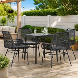 Garden Dining Set 5 Piece Black Poly Rattan Outdoor Furniture with Cushions