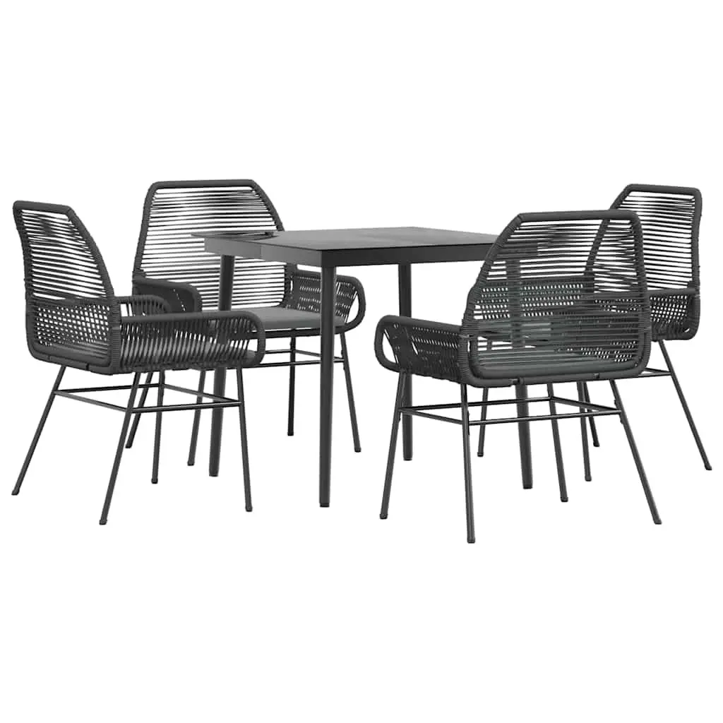 Outdoor Dining Set Black Poly Rattan 5 Piece with Cushions