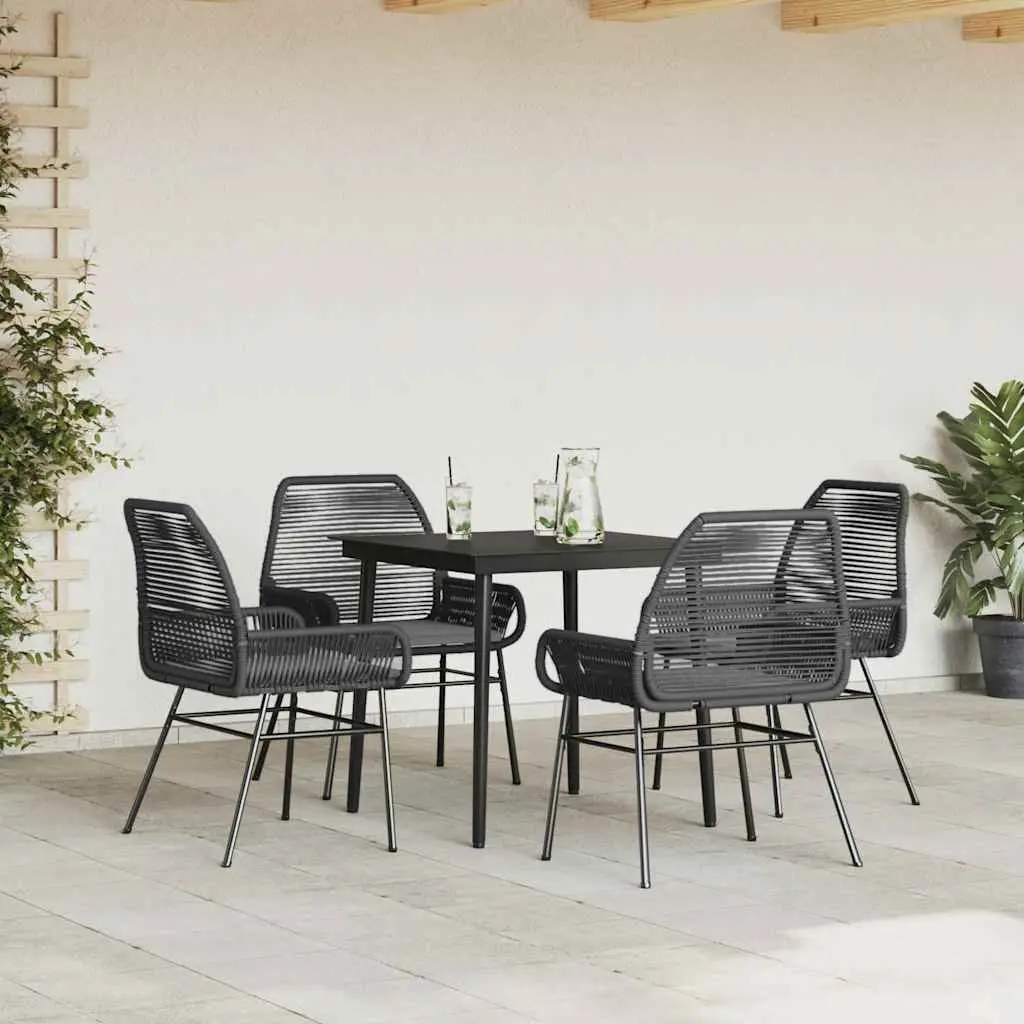 Outdoor Dining Set Black Poly Rattan 5 Piece with Cushions