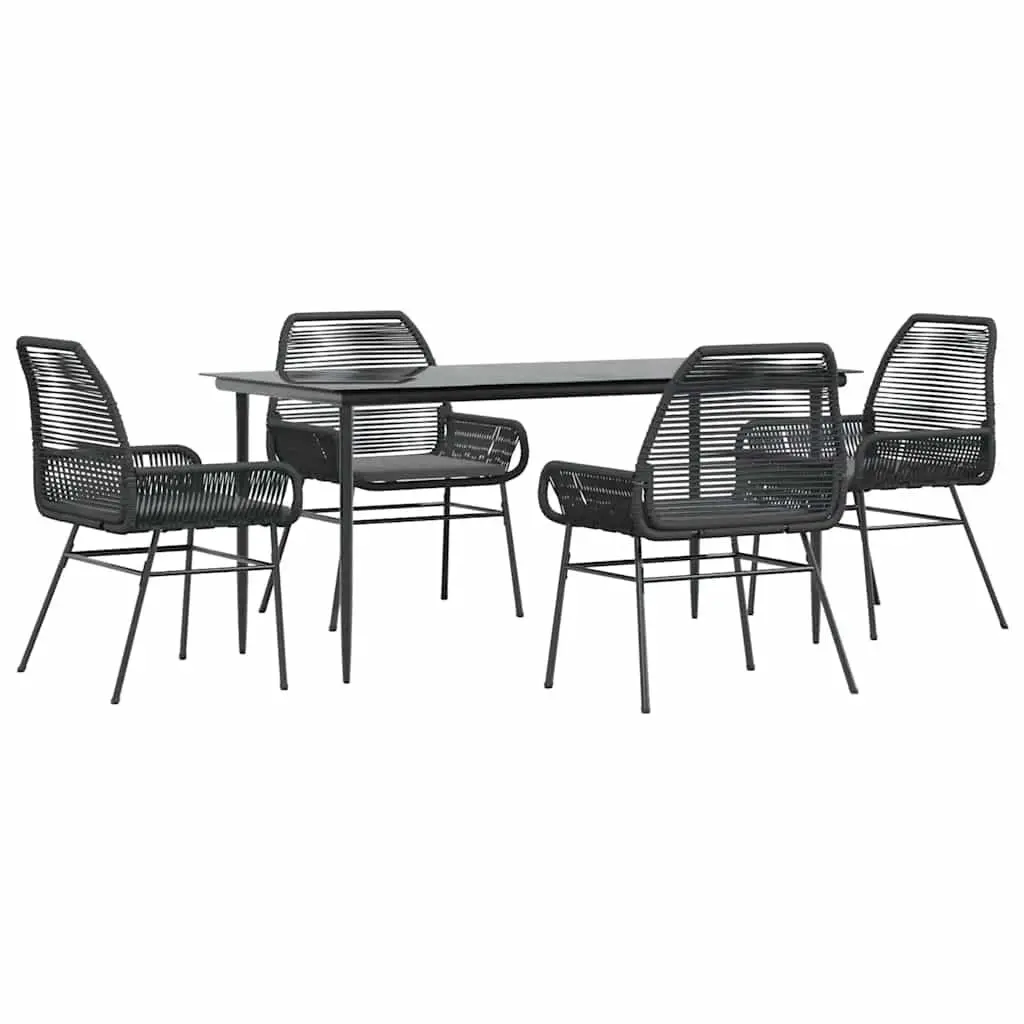 5 Piece Garden Dining Set Outdoor Furniture Black Poly Rattan Glass Table Patio