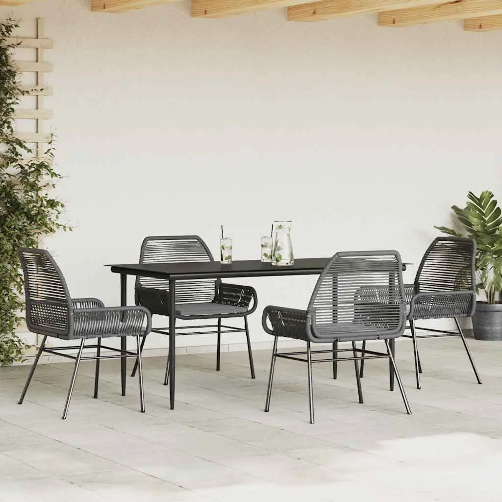 5 Piece Garden Dining Set Outdoor Furniture Black Poly Rattan Glass Table Patio