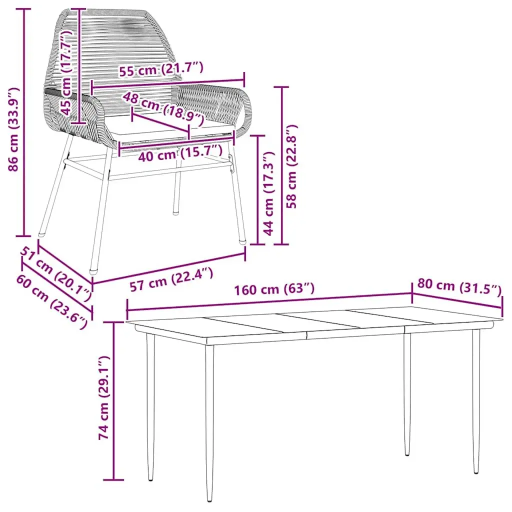 5 Piece Garden Dining Set Outdoor Furniture Black Poly Rattan Glass Table Patio