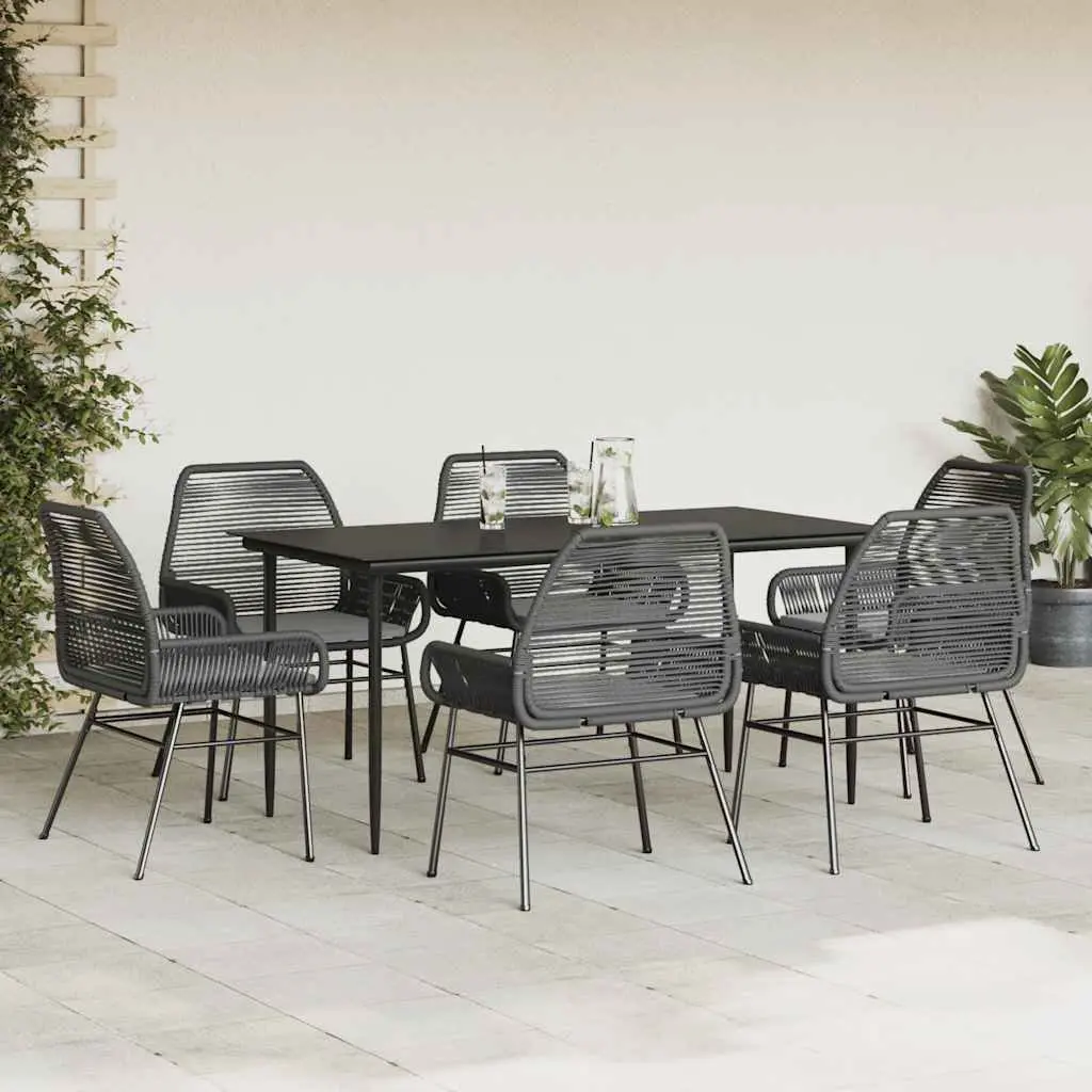 7 Piece Garden Dining Set Cushioned Poly Rattan Glass Outdoor Furniture