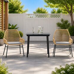 3 Piece Garden Dining Set Brown Poly Rattan Chairs Table Outdoor Patio Furniture