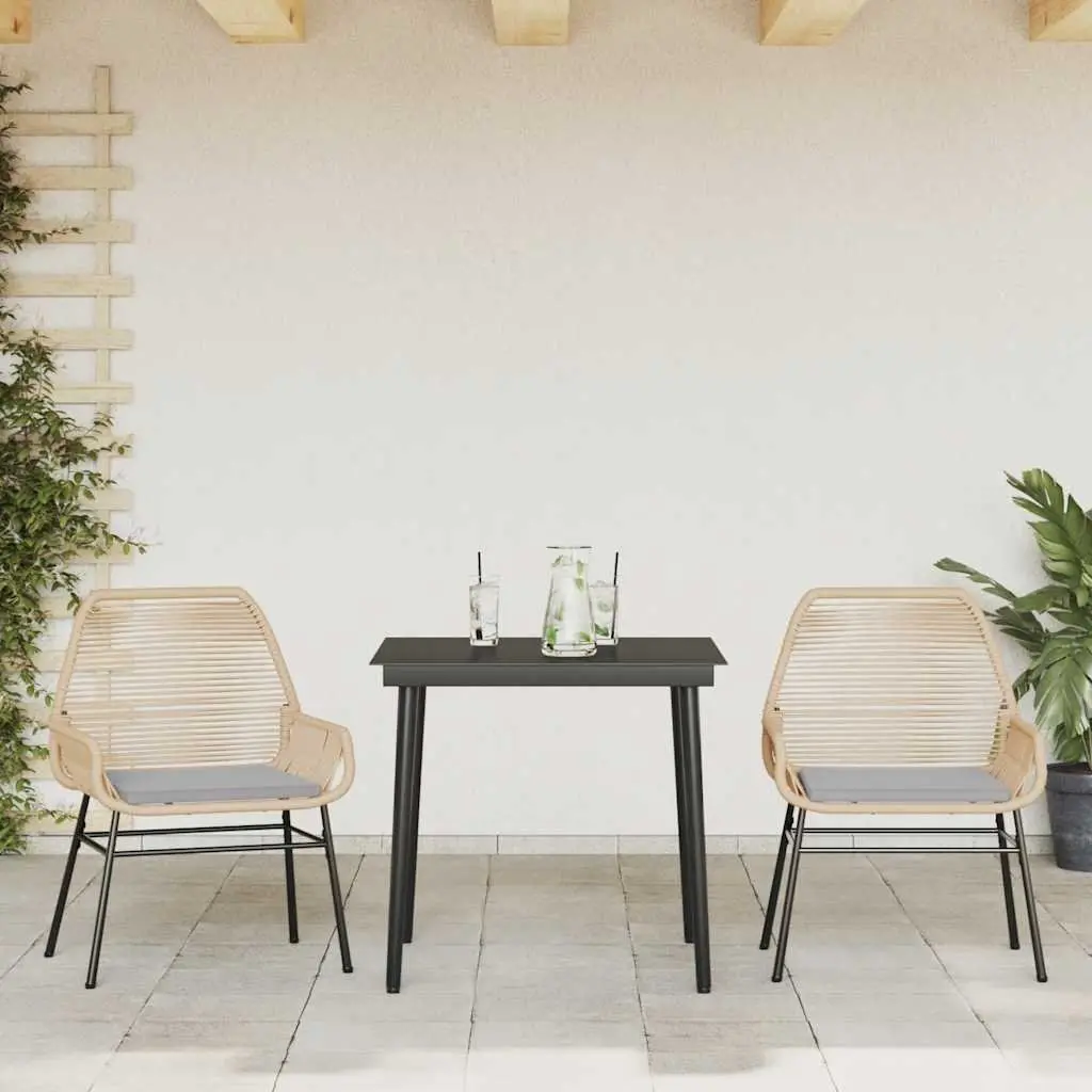 3 Piece Outdoor Dining Set Brown Rattan Chairs Table Garden Patio Furniture
