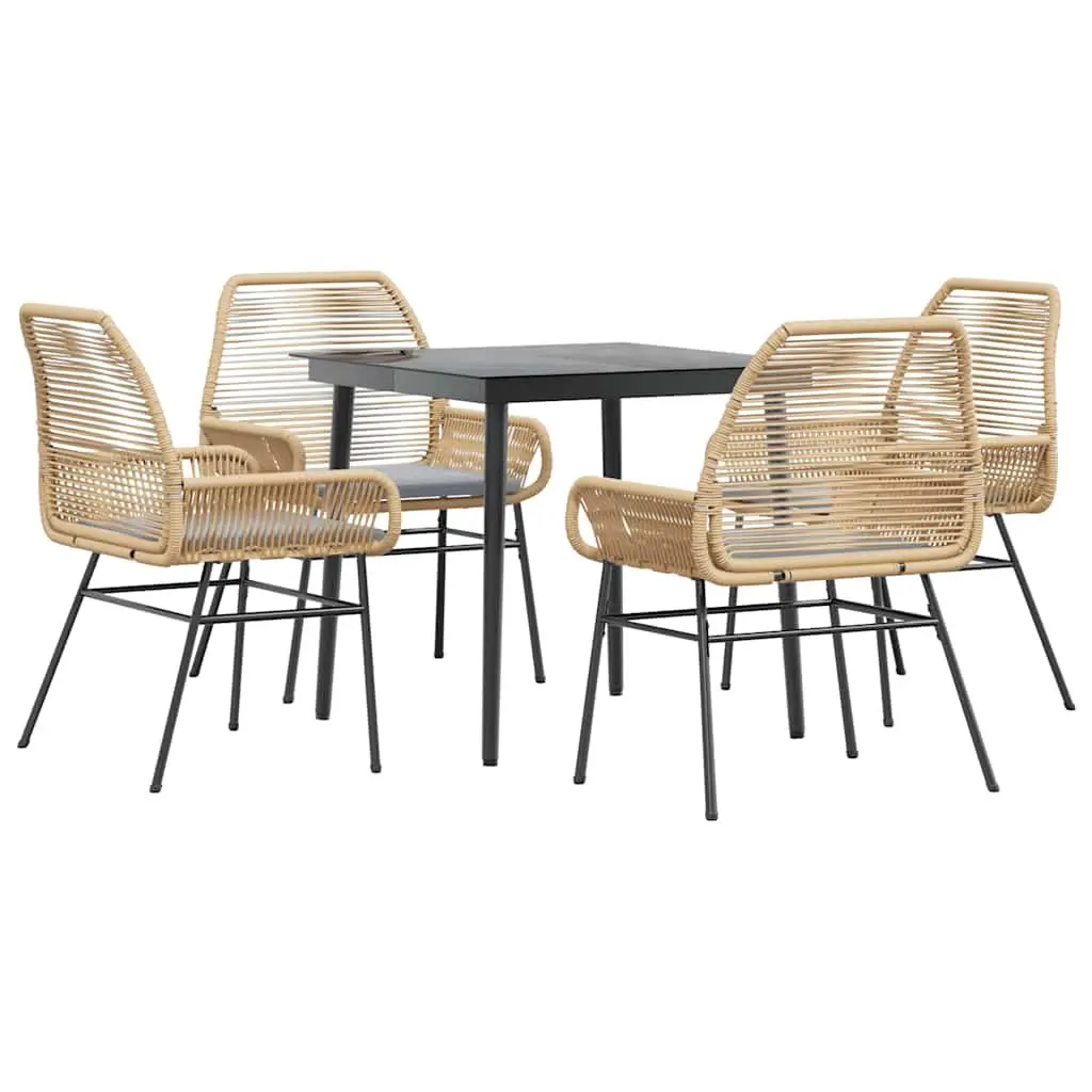 Outdoor Furniture Dining Set with Cushions Brown Poly Rattan 5 Piece Garden Patio Dining Set