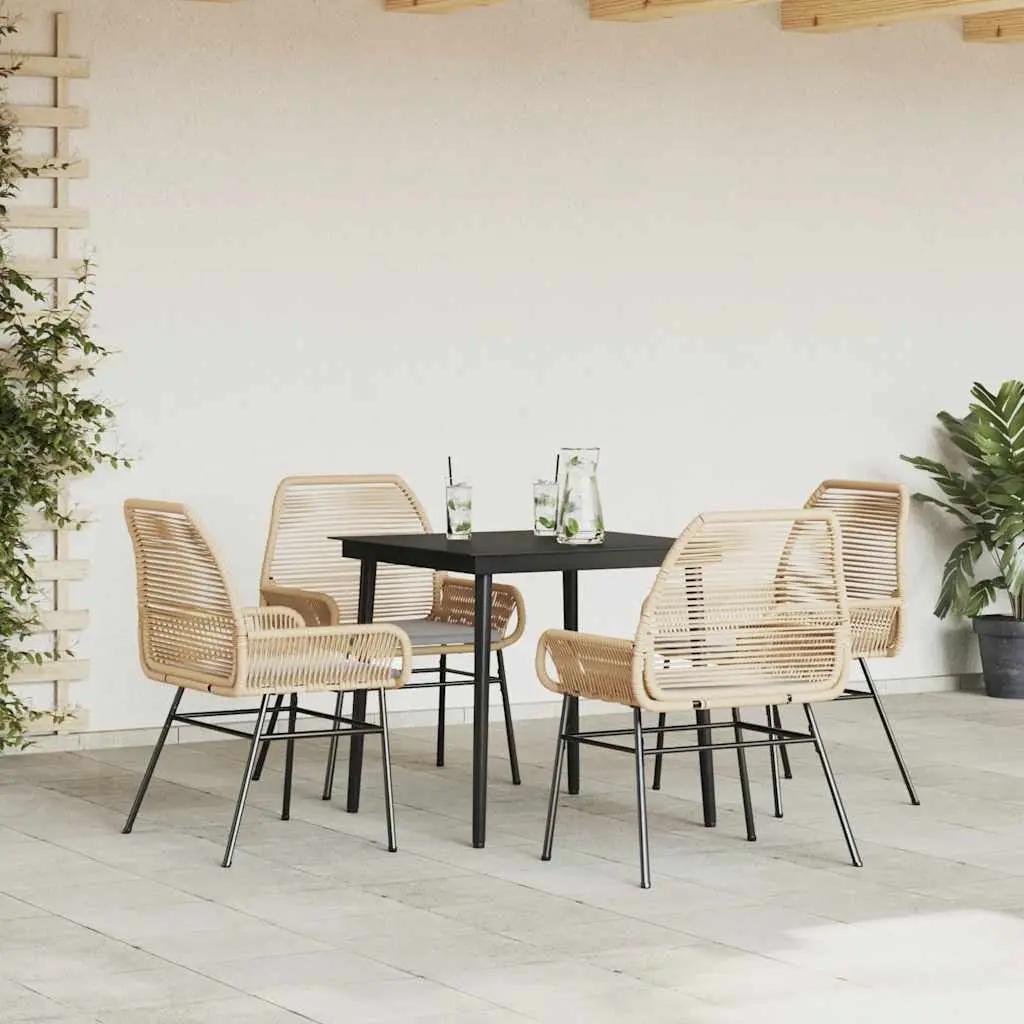 Outdoor Furniture Dining Set with Cushions Brown Poly Rattan 5 Piece Garden Patio Dining Set