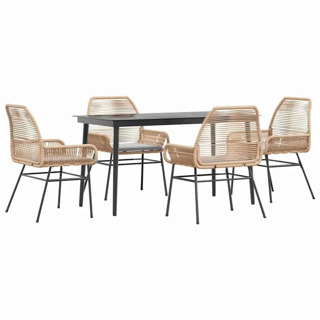 5 Piece Outdoor Dining Set Durable Brown Poly Rattan Furniture with Cushions