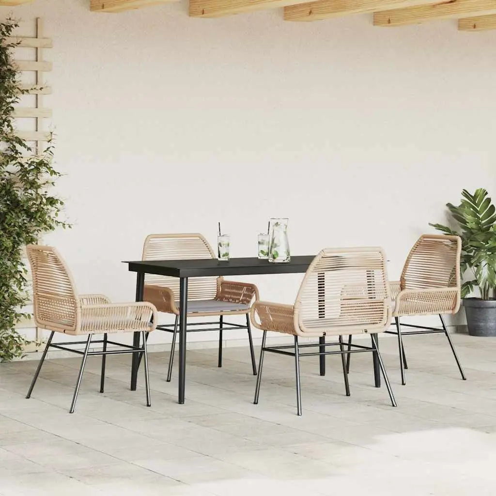 5 Piece Outdoor Dining Set Durable Brown Poly Rattan Furniture with Cushions
