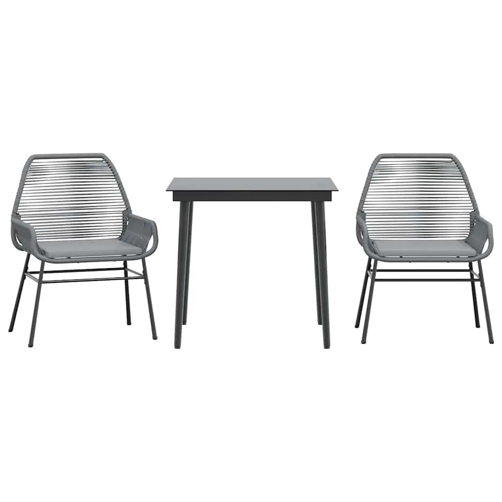 Garden Dining Set 3 Piece Grey Poly Rattan Glass Table Chairs