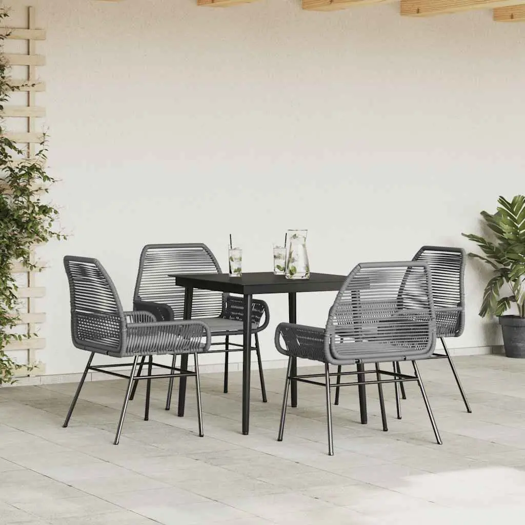 Garden Dining Set Grey Poly Rattan 5 Piece Outdoor Furniture Table Chairs